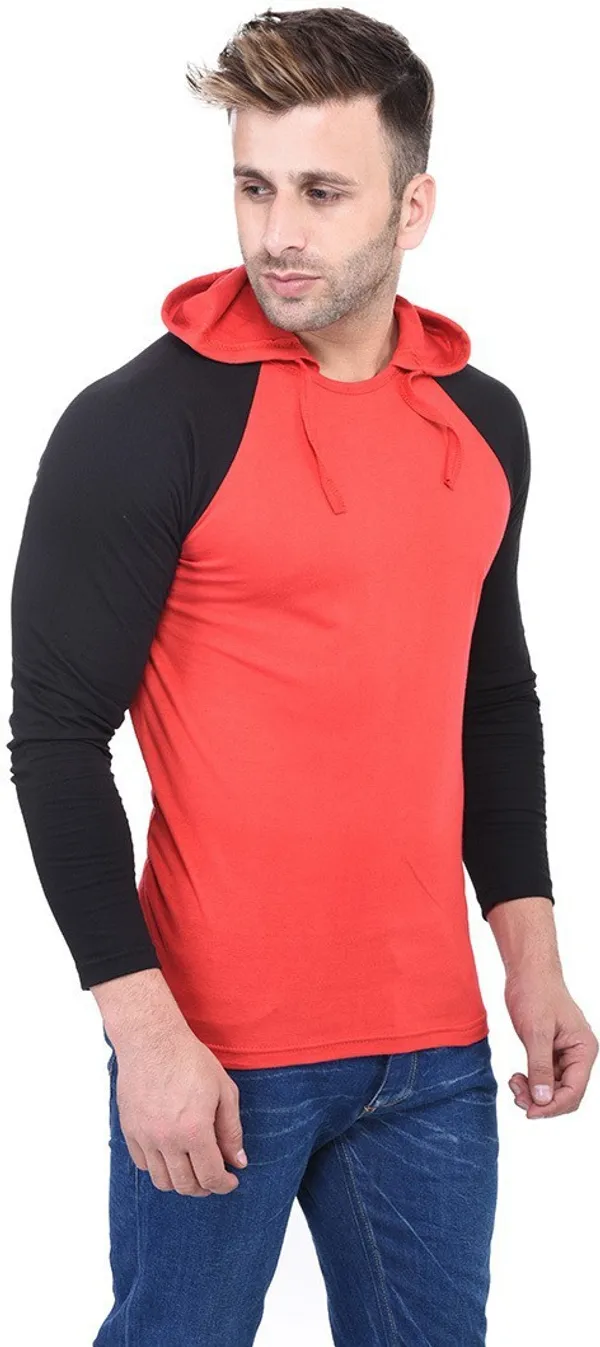 Red_Cotton_Blend_Half_Sleeve_Colorblock_Hooded_Neck_Regular_T-Shirt_For_Men