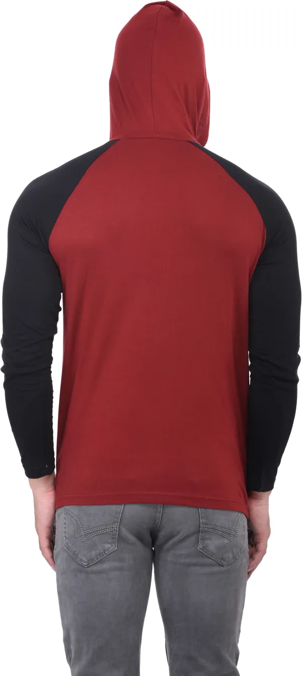 Maroon_Poly_Cotton_Full_Sleeve_Colorblock_Hooded_Neck_Regular_T-Shirt_For_Men