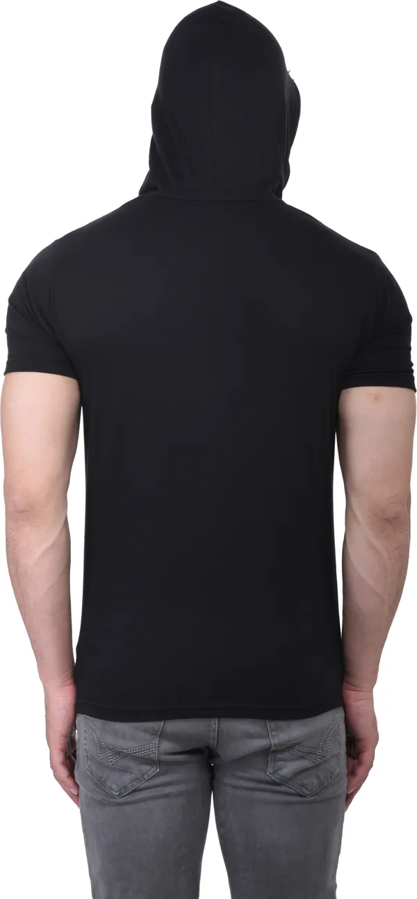 Black_Cotton_Blend_Half_Sleeve_Solid_Hooded_Neck_Regular_T-Shirt_For_Men