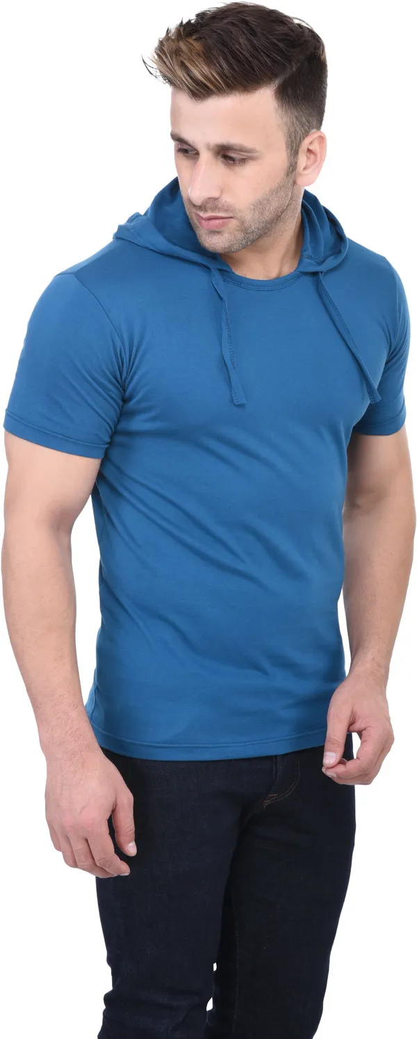 Light_Blue_Cotton_Blend_Short_Sleeve_Solid_Hooded_Neck_Slim_T-Shirt_For_Men