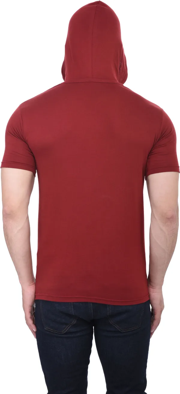 Maroon_Cotton_Blend_Half_Sleeve_Solid_Hooded_Neck_Regular_T-Shirt_For_Men
