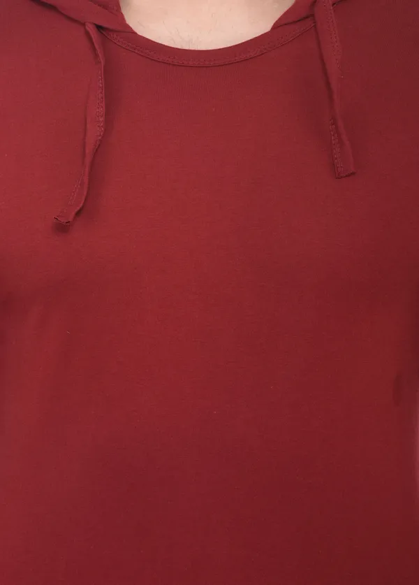 Maroon_Cotton_Blend_Half_Sleeve_Solid_Hooded_Neck_Regular_T-Shirt_For_Men