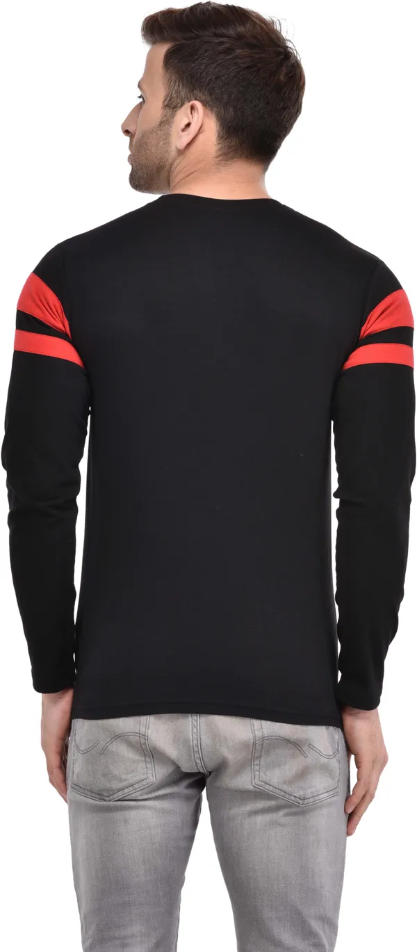 Black_Cotton_Blend_Full_Sleeve_Striped_Round_Neck_Slim_T-Shirt_For_Men