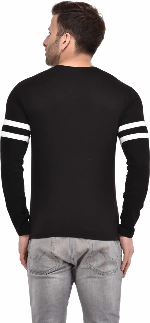Black_Cotton_Blend_Full_Sleeve_Striped_Round_Neck_Slim_T-Shirt_For_Men
