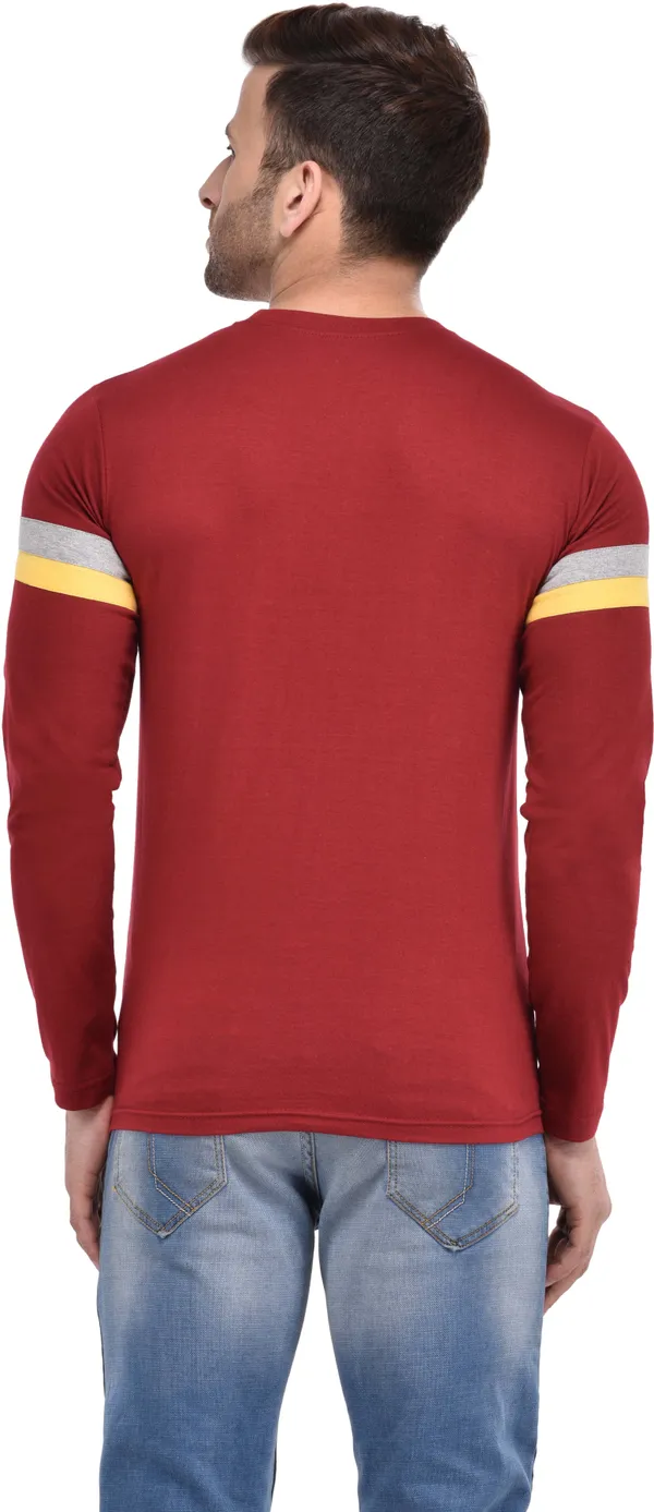 Maroon_Cotton_Blend_Full_Sleeve_Striped_Round_Neck_Slim_T-Shirt_For_Men