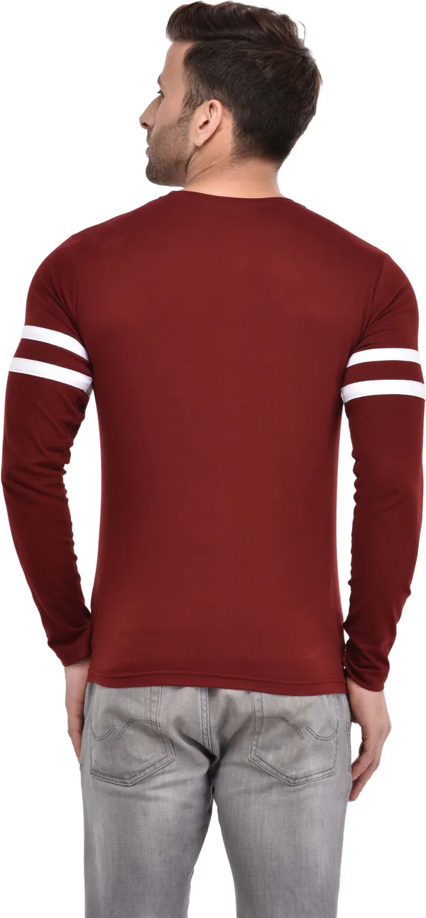 Maroon_Cotton_Blend_Full_Sleeve_Striped_Round_Neck_Slim_T-Shirt_For_Men