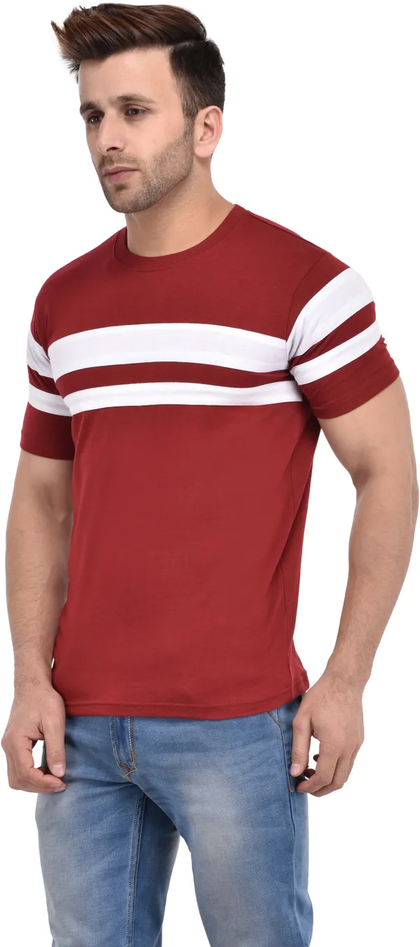 Maroon_Cotton_Blend_Half_Sleeve_Colorblock_Round_Neck_Slim_T-Shirt_For_Men