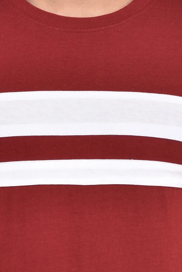 Maroon_Cotton_Blend_Half_Sleeve_Colorblock_Round_Neck_Slim_T-Shirt_For_Men