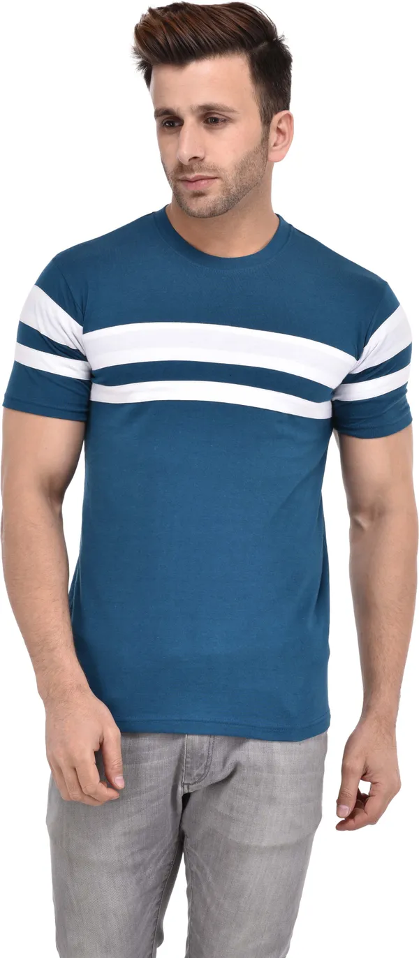 Blue_Cotton_Blend_Half_Sleeve_Striped_Round_Neck_Regular_T-Shirt_For_Men