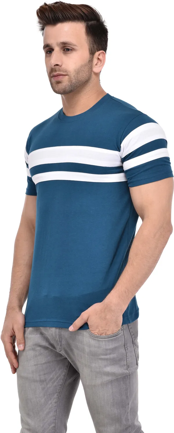 Blue_Cotton_Blend_Half_Sleeve_Striped_Round_Neck_Regular_T-Shirt_For_Men