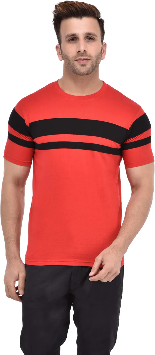 Red_Cotton_Blend_Half_Sleeve_Striped_Round_Neck_Regular_T-Shirt_For_Men