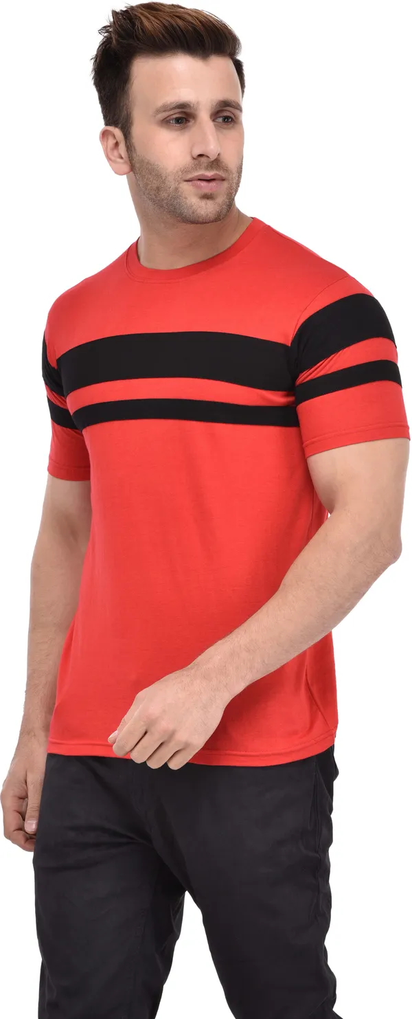 Red_Cotton_Blend_Half_Sleeve_Striped_Round_Neck_Regular_T-Shirt_For_Men