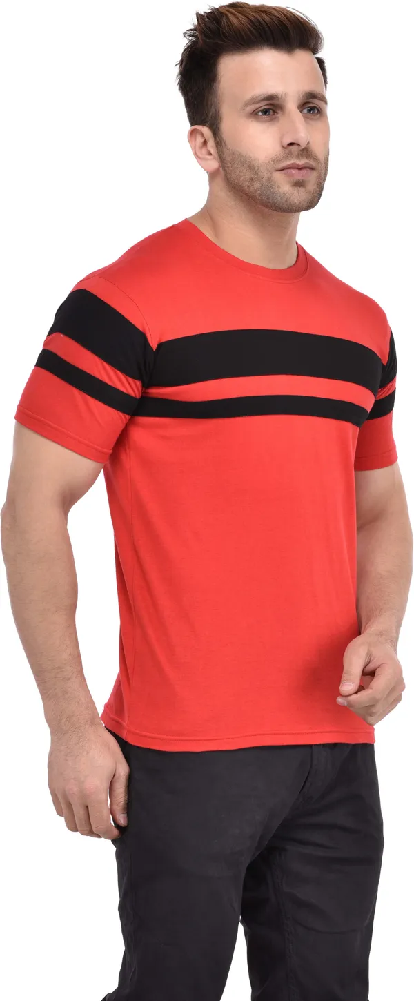 Red_Cotton_Blend_Half_Sleeve_Striped_Round_Neck_Regular_T-Shirt_For_Men