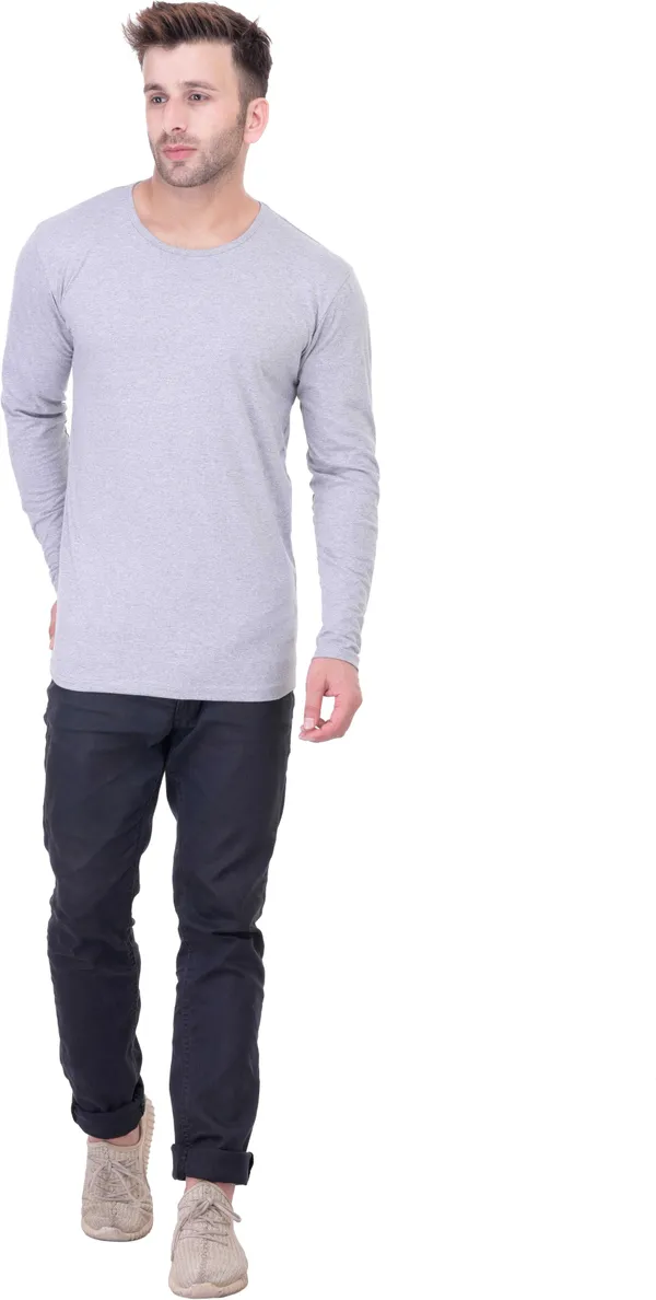 Grey_Cotton_Blend_Full_Sleeve_Solid_Round_Neck_Regular_T-Shirt_For_Men