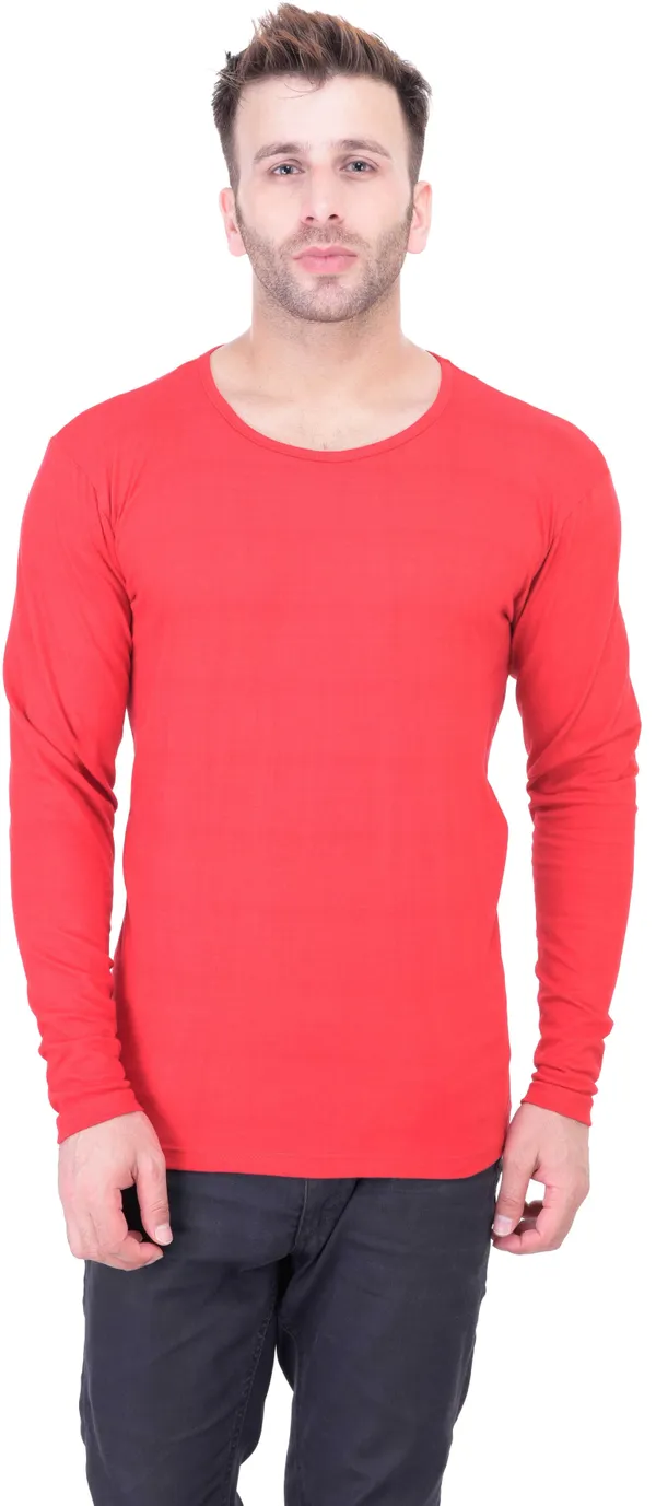 Red_Cotton_Blend_Half_Sleeve_Solid_Round_Neck_Regular_T-Shirt_For_Men