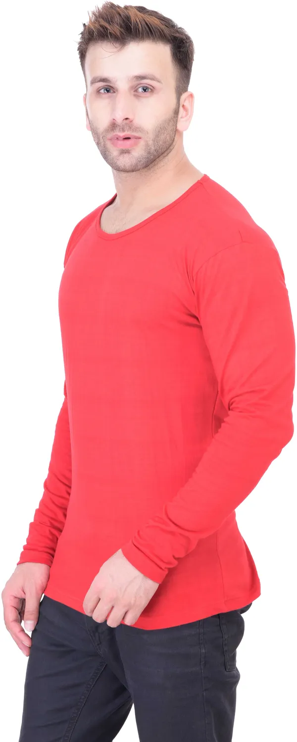 Red_Cotton_Blend_Half_Sleeve_Solid_Round_Neck_Regular_T-Shirt_For_Men