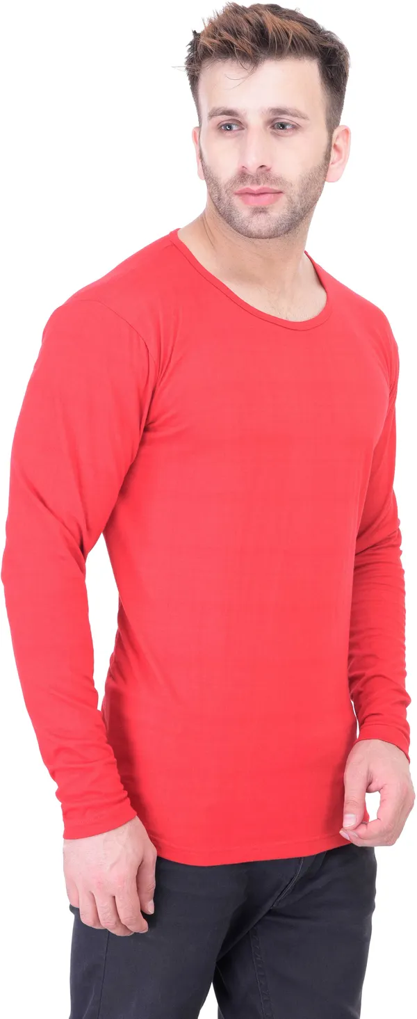 Red_Cotton_Blend_Half_Sleeve_Solid_Round_Neck_Regular_T-Shirt_For_Men