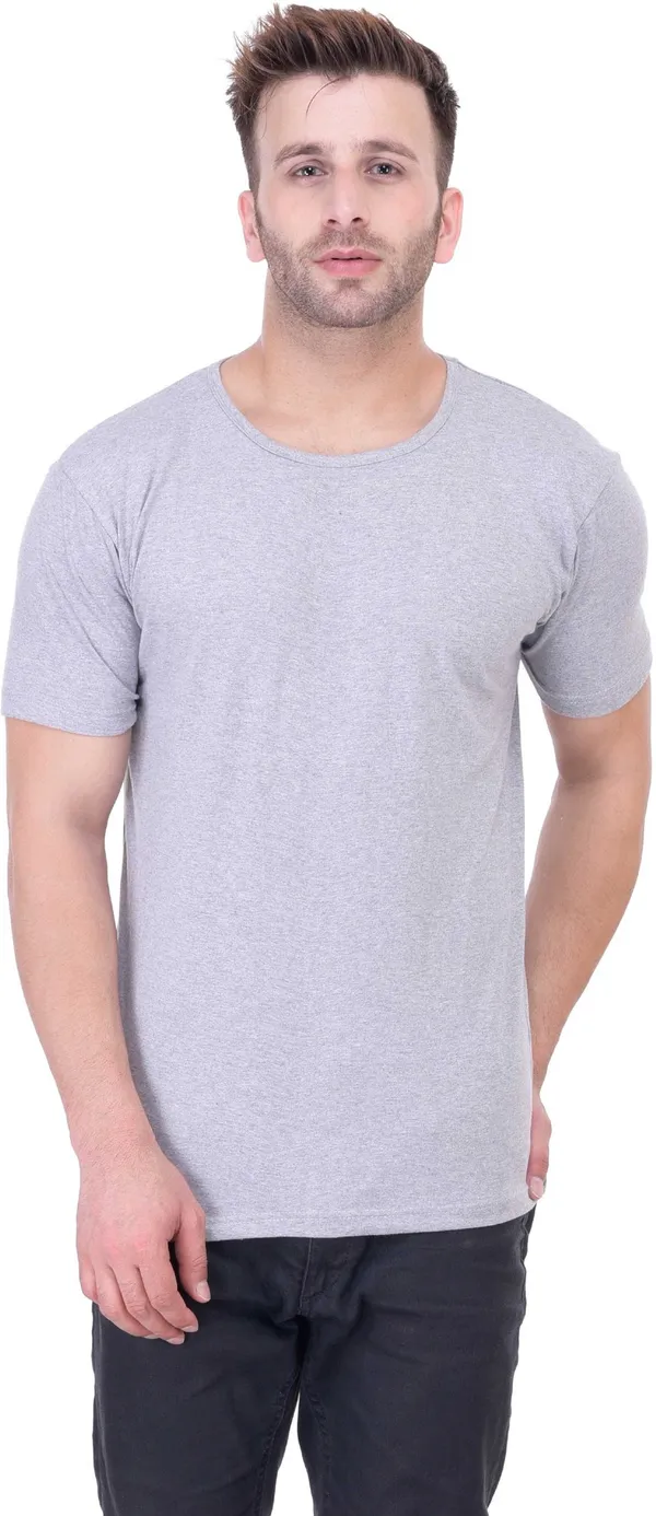 Grey_Cotton_Blend_Half_Sleeve_Solid_Round_Neck_Regular_T-Shirt_For_Men