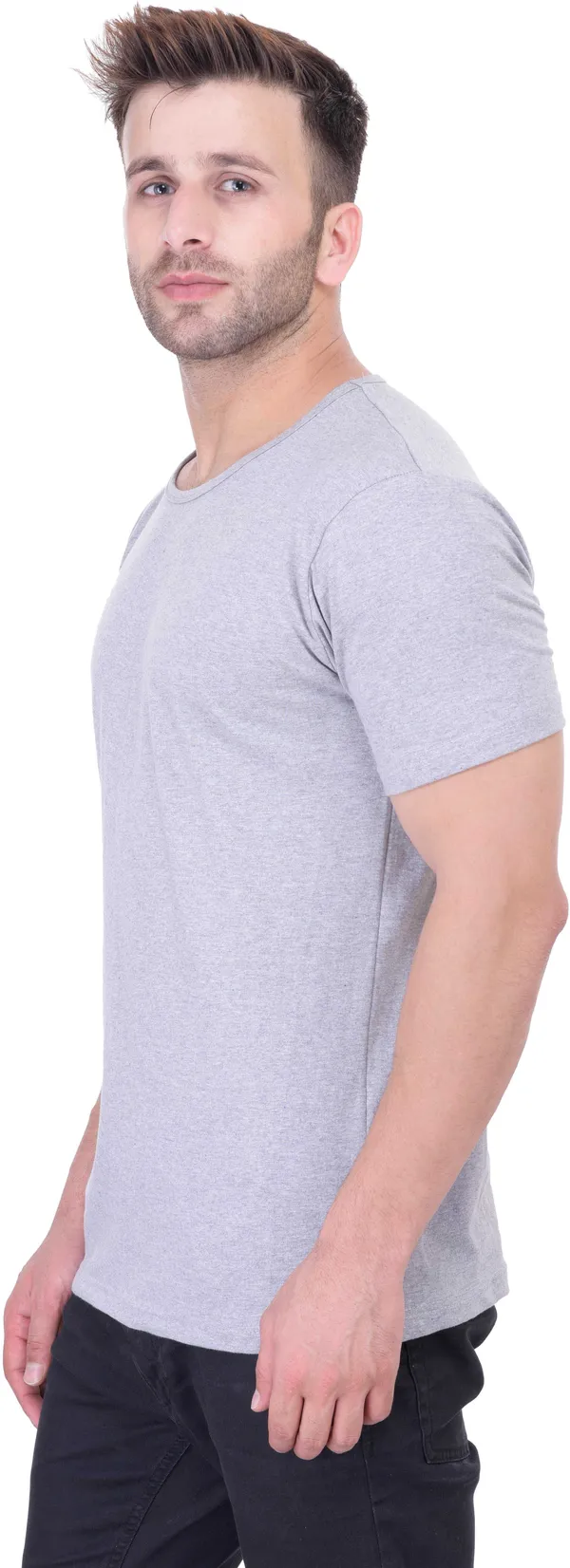 Grey_Cotton_Blend_Half_Sleeve_Solid_Round_Neck_Regular_T-Shirt_For_Men