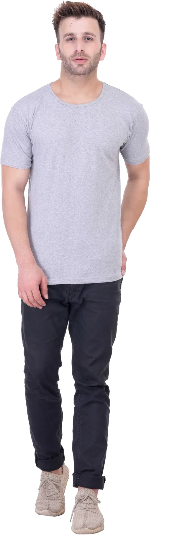 Grey_Cotton_Blend_Half_Sleeve_Solid_Round_Neck_Regular_T-Shirt_For_Men