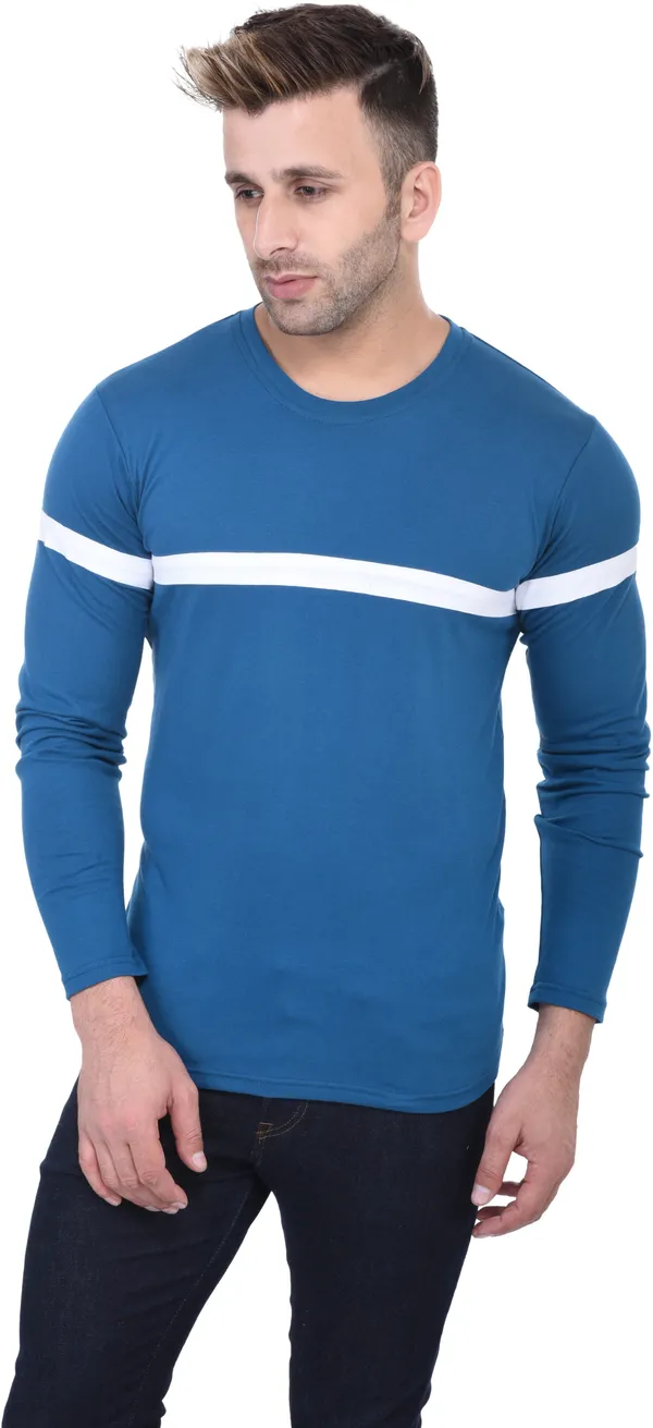 Light_Blue_Cotton_Blend_Full_Sleeve_Solid_Round_Neck_Regular_T-Shirt_For_Men