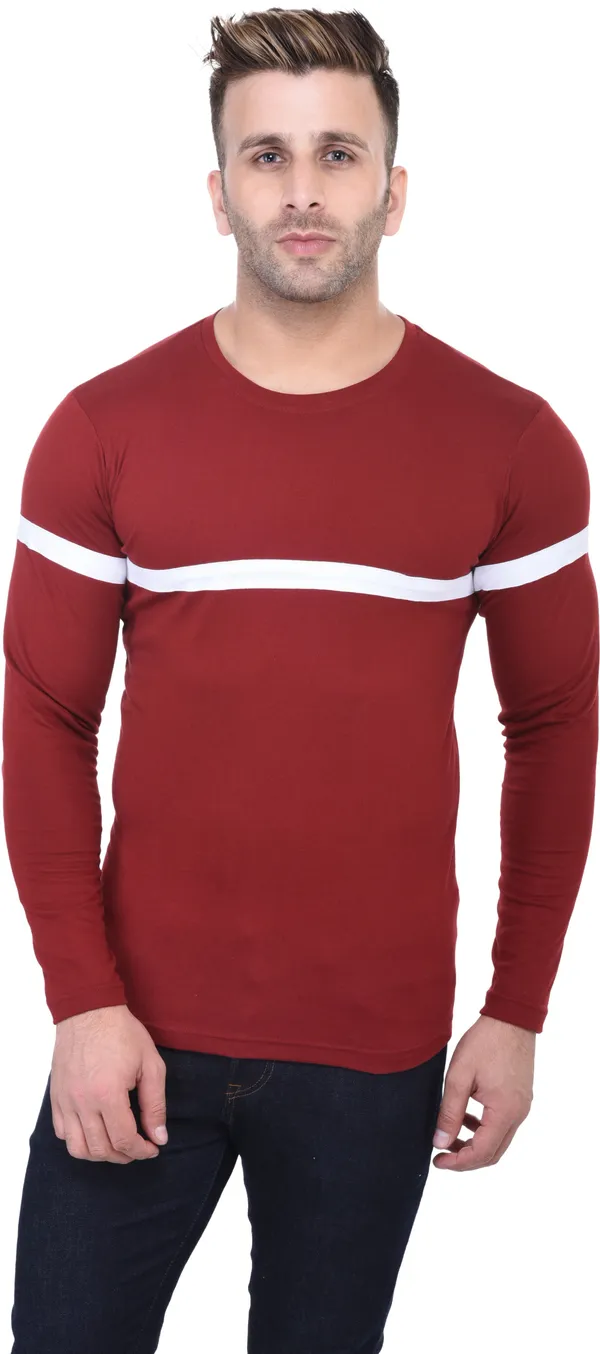 Maroon_Cotton_Blend_Full_Sleeve_Solid_Round_Neck_Regular_T-Shirt_For_Men