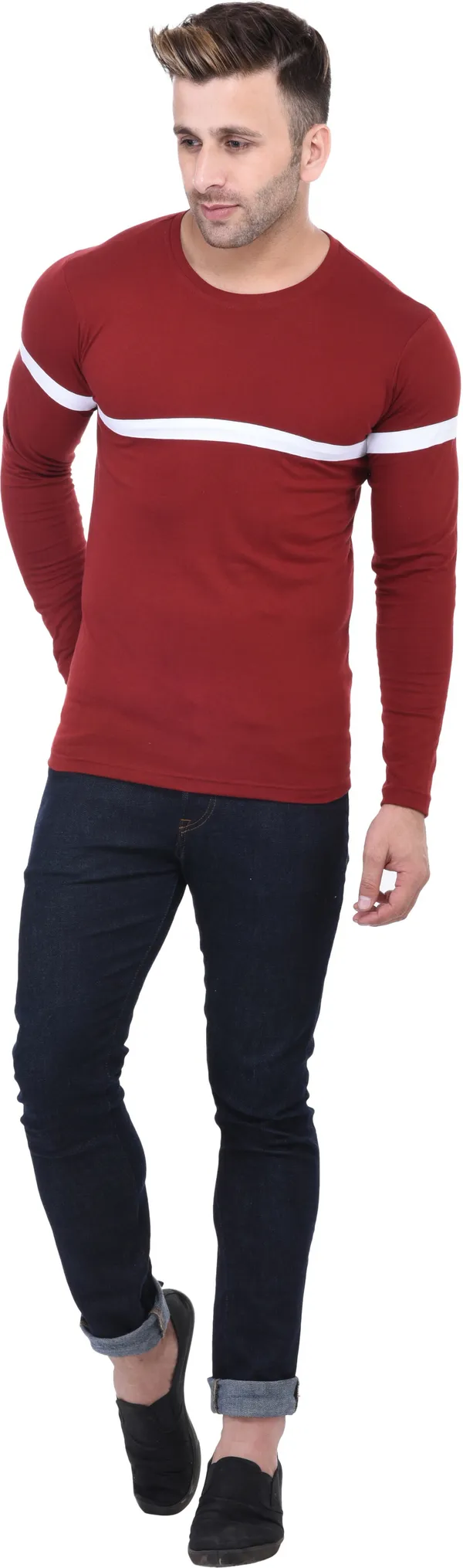 Maroon_Cotton_Blend_Full_Sleeve_Solid_Round_Neck_Regular_T-Shirt_For_Men