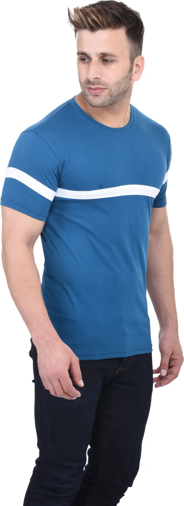 Light_Blue_Cotton_Blend_Half_Sleeve_Solid_Round_Neck_Regular_T-Shirt_For_Men