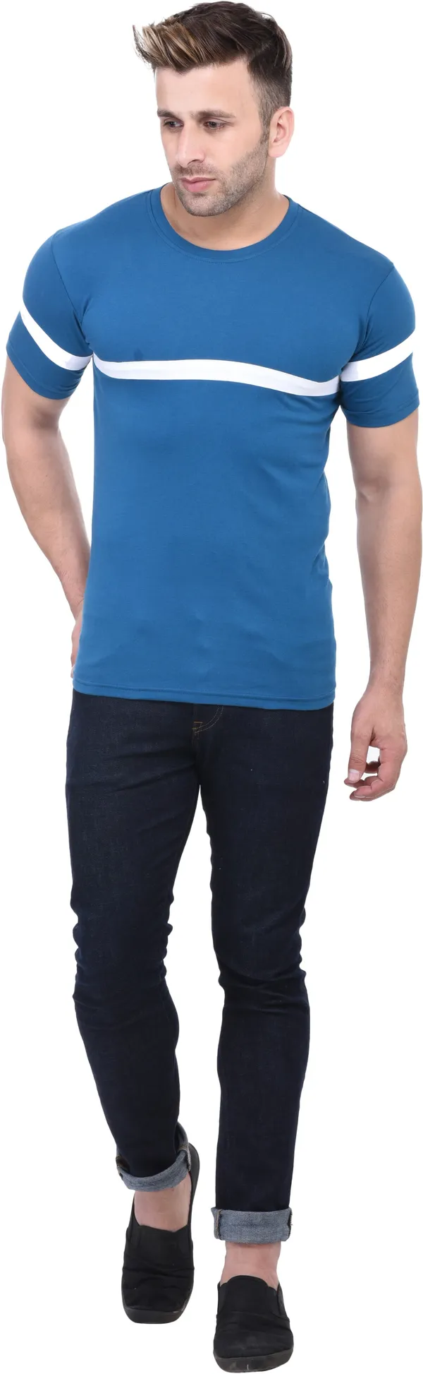 Light_Blue_Cotton_Blend_Half_Sleeve_Solid_Round_Neck_Regular_T-Shirt_For_Men