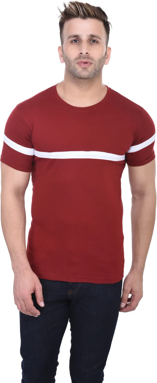 Maroon_Cotton_Blend_Half_Sleeve_Solid_Round_Neck_Regular_T-Shirt_For_Men