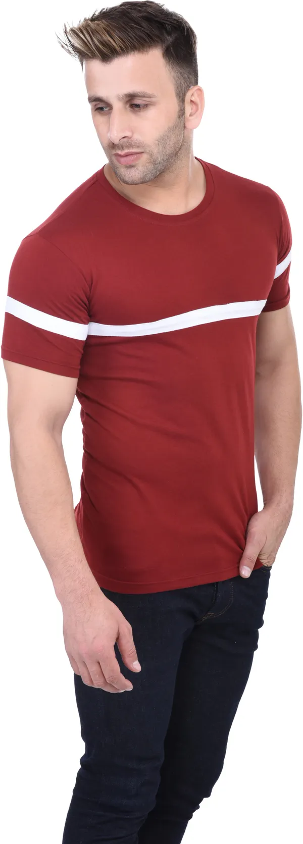 Maroon_Cotton_Blend_Half_Sleeve_Solid_Round_Neck_Regular_T-Shirt_For_Men