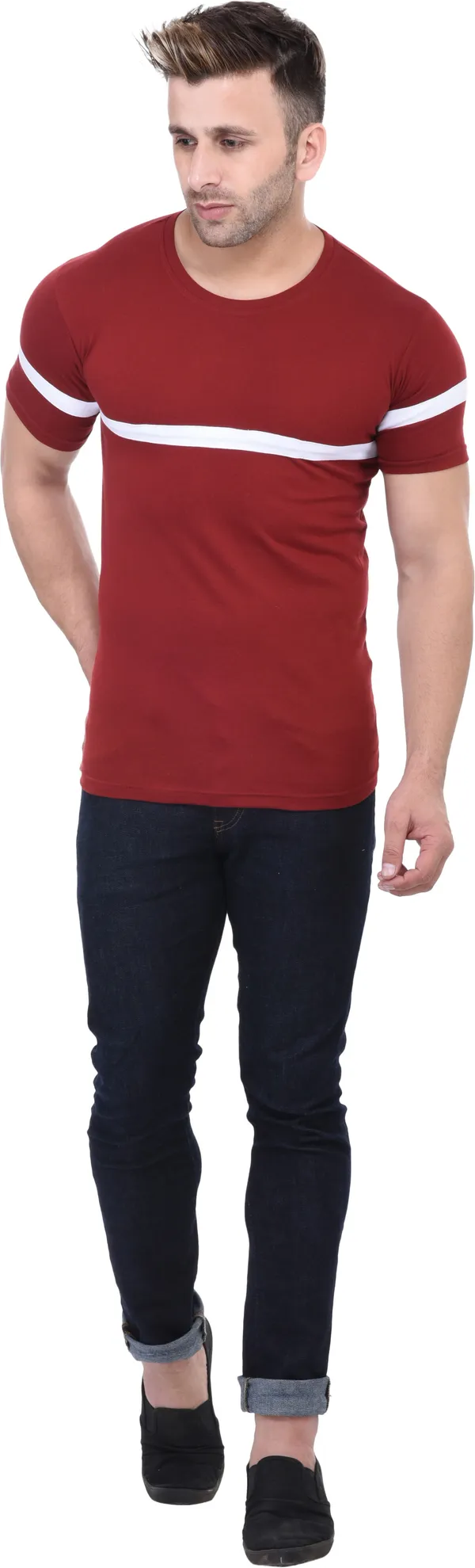 Maroon_Cotton_Blend_Half_Sleeve_Solid_Round_Neck_Regular_T-Shirt_For_Men