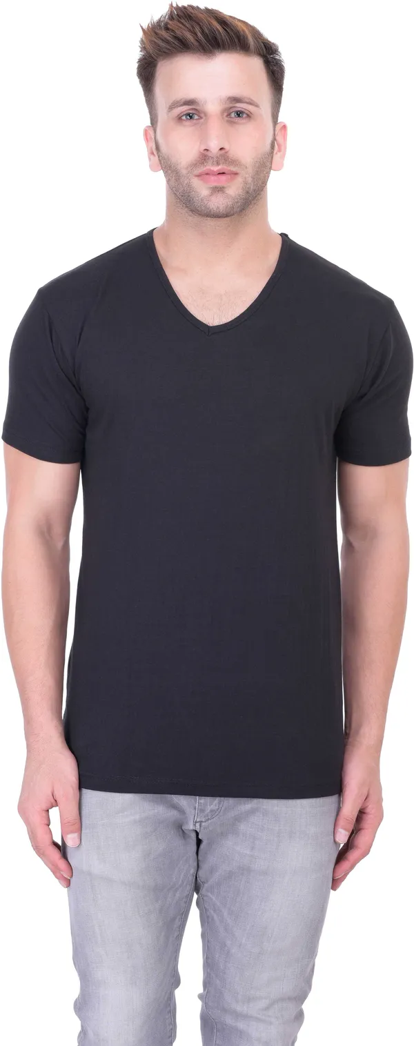 Black_Cotton_Blend_Half_Sleeve_Solid_Round_Neck_Regular_T-Shirt_For_Men