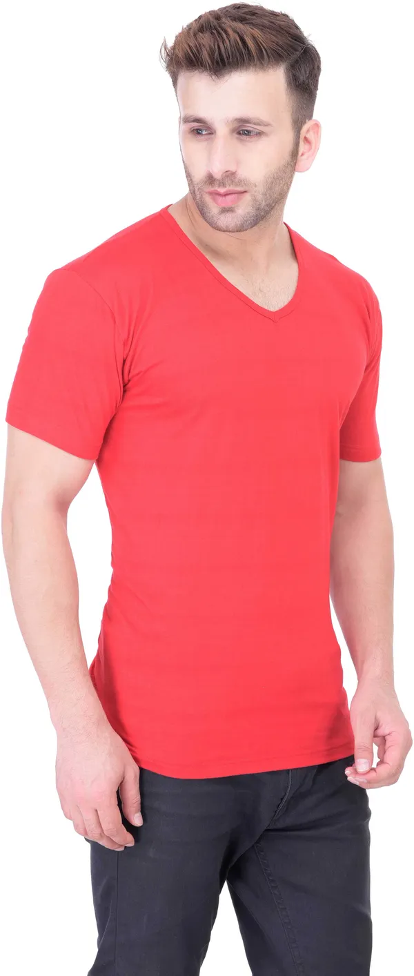 Red_Cotton_Blend_Half_Sleeve_Solid_Round_Neck_Regular_T-Shirt_For_Men