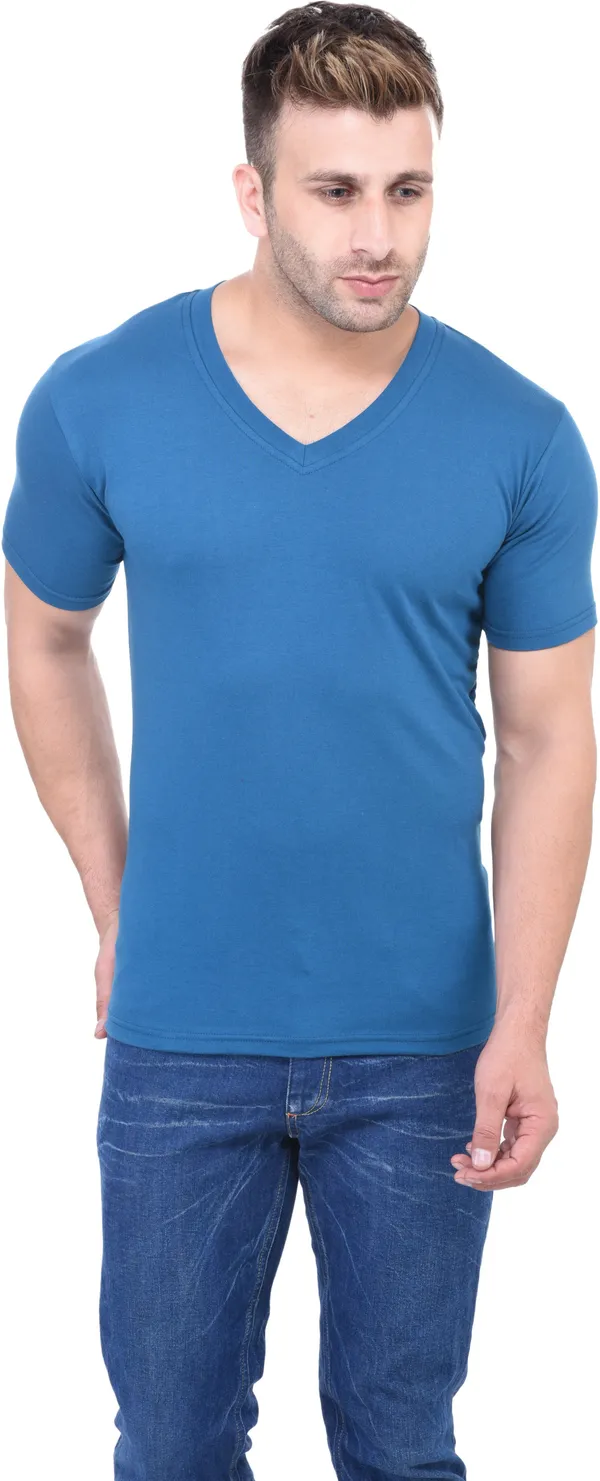 Light_Blue_Cotton_Blend_Half_Sleeve_Solid_V_Neck_Regular_T-Shirt_For_Men