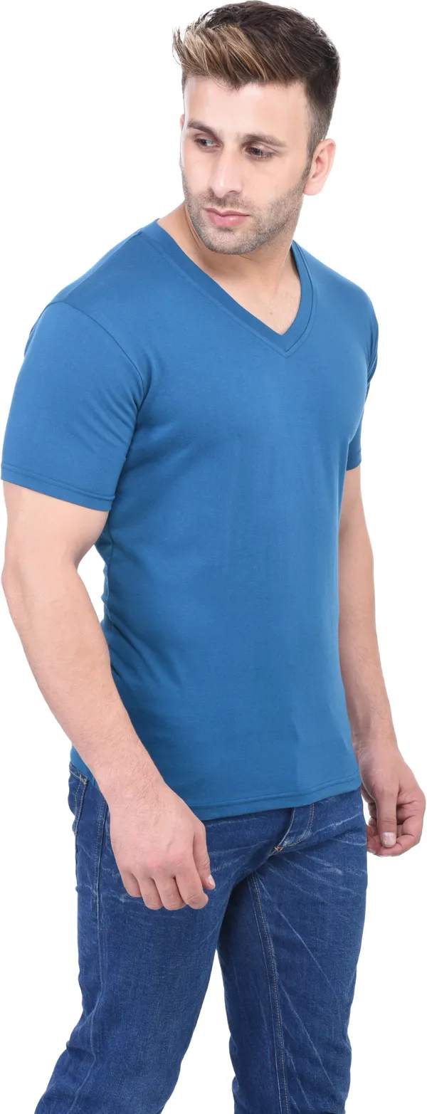 Light_Blue_Cotton_Blend_Half_Sleeve_Solid_V_Neck_Regular_T-Shirt_For_Men