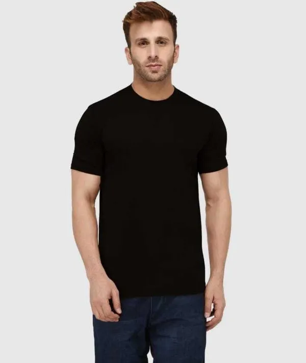 Black_Cotton_Blend_Half_Sleeve_Solid_Round_Neck_Regular_T-Shirt_For_Men