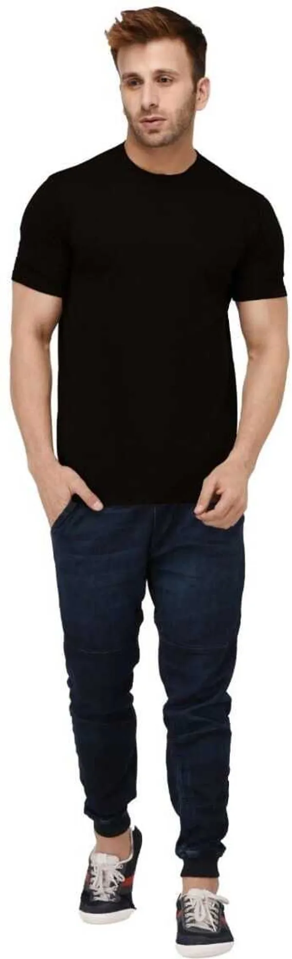 Black_Cotton_Blend_Half_Sleeve_Solid_Round_Neck_Regular_T-Shirt_For_Men
