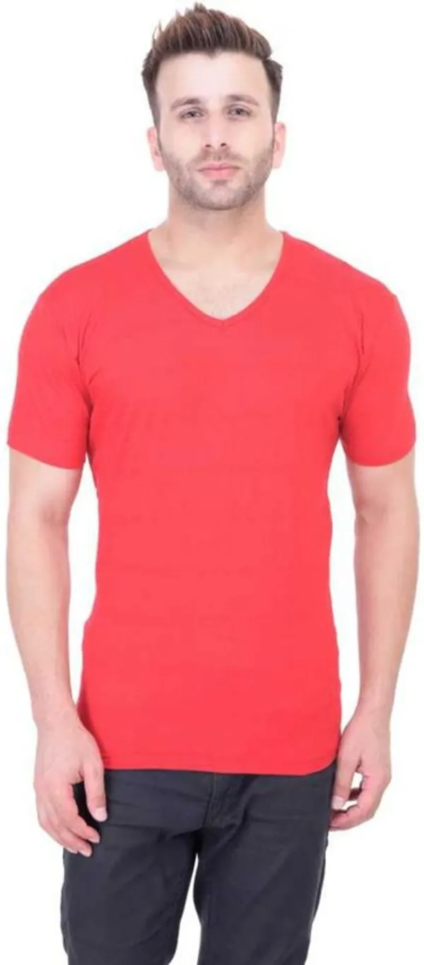 Red_Cotton_Blend_Short_Sleeve_Solid_V_Neck_Regular_T-Shirt_For_Men