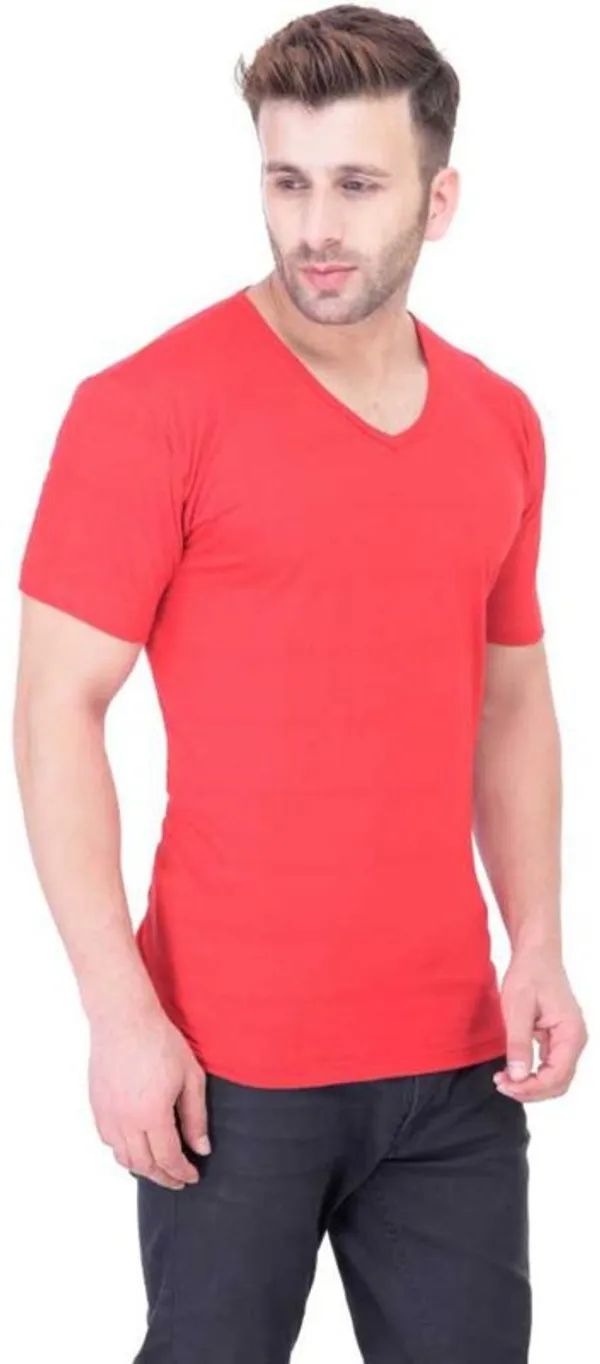 Red_Cotton_Blend_Short_Sleeve_Solid_V_Neck_Regular_T-Shirt_For_Men