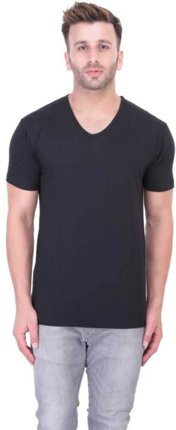 Black_Cotton_Blend_Half_Sleeve_Solid_V_Neck_Regular_T-Shirt_For_Men