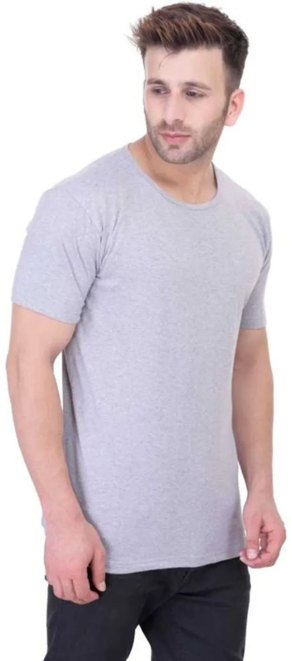 Grey_Cotton_Blend_Short_Sleeve_Solid_Round_Neck_Regular_T-Shirt_For_Men