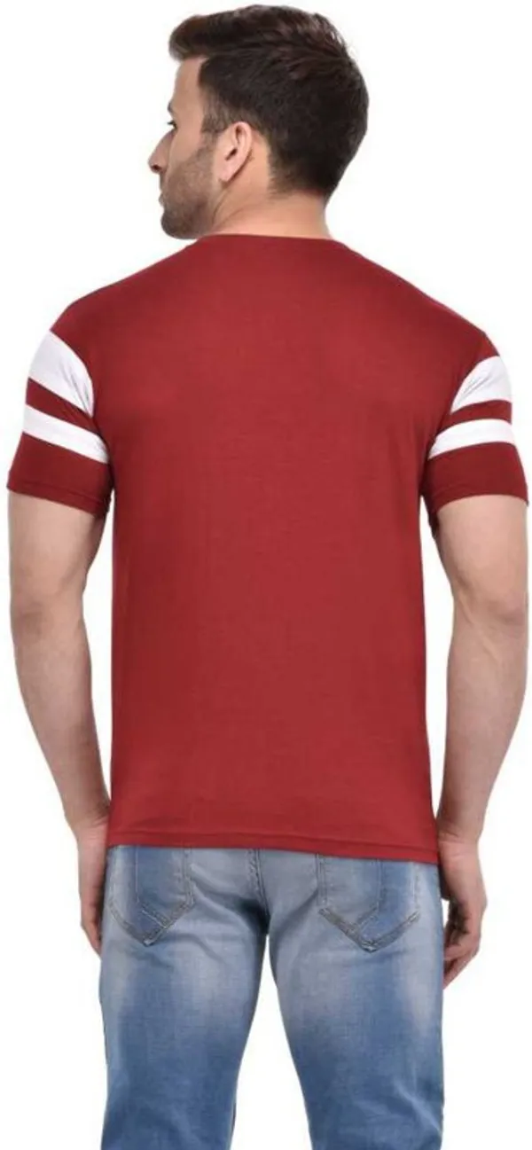 White_&_Maroon_Cotton_Blend_Half_Sleeve_Striped_Round_Neck_Regular_T-Shirt_For_Men