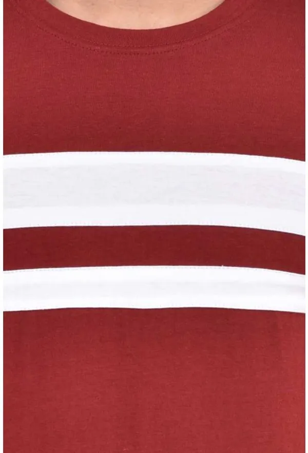 White_&_Maroon_Cotton_Blend_Half_Sleeve_Striped_Round_Neck_Regular_T-Shirt_For_Men
