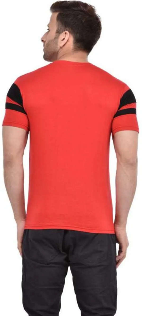 Red_&_Black_Cotton_Blend_3/4_Sleeve_Striped_Round_Neck_Regular_T-Shirt_For_Men