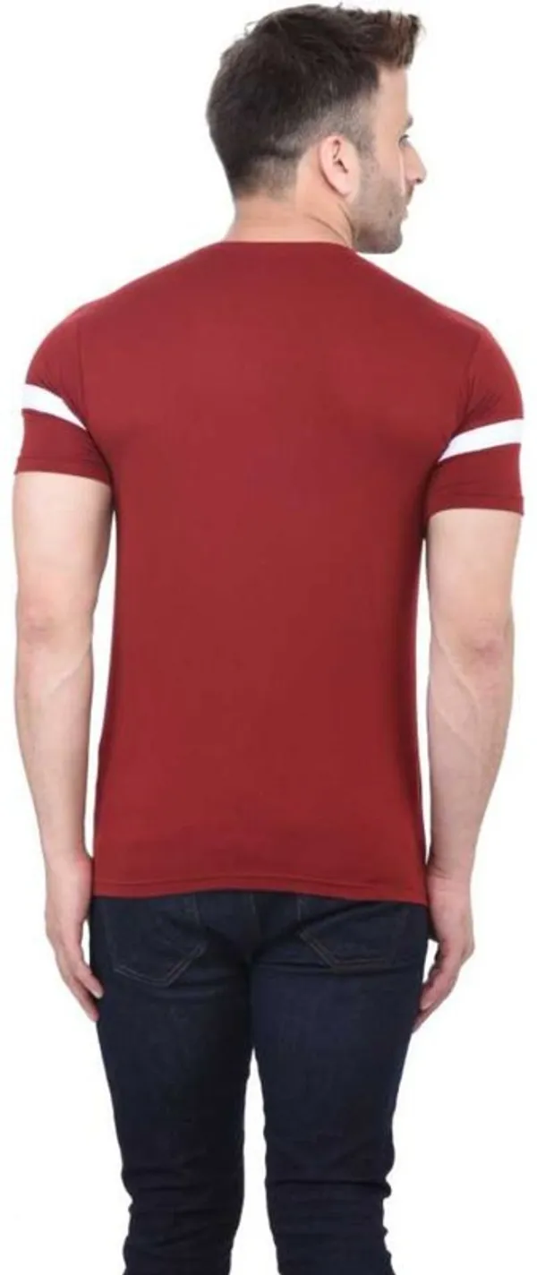 White_&_Maroon_Cotton_Blend_Short_Sleeve_Striped_Round_Neck_Regular_T-Shirt_For_Men