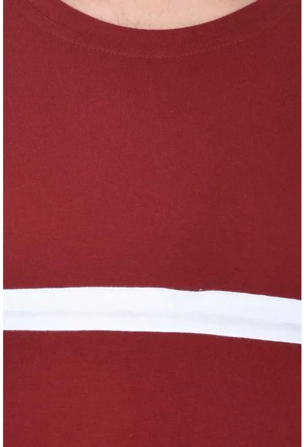 White_&_Maroon_Cotton_Blend_Short_Sleeve_Striped_Round_Neck_Regular_T-Shirt_For_Men