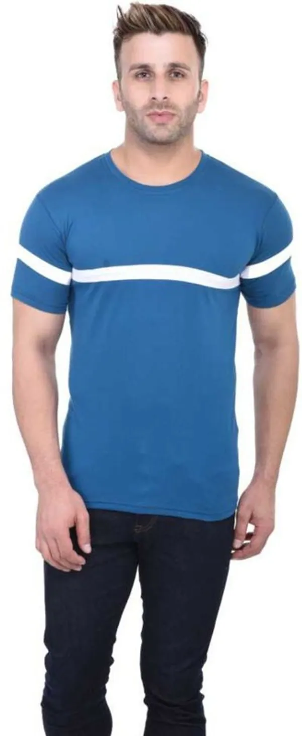White_&_Blue_Cotton_Blend_Short_Sleeve_Striped_Round_Neck_Regular_T-Shirt_For_Men