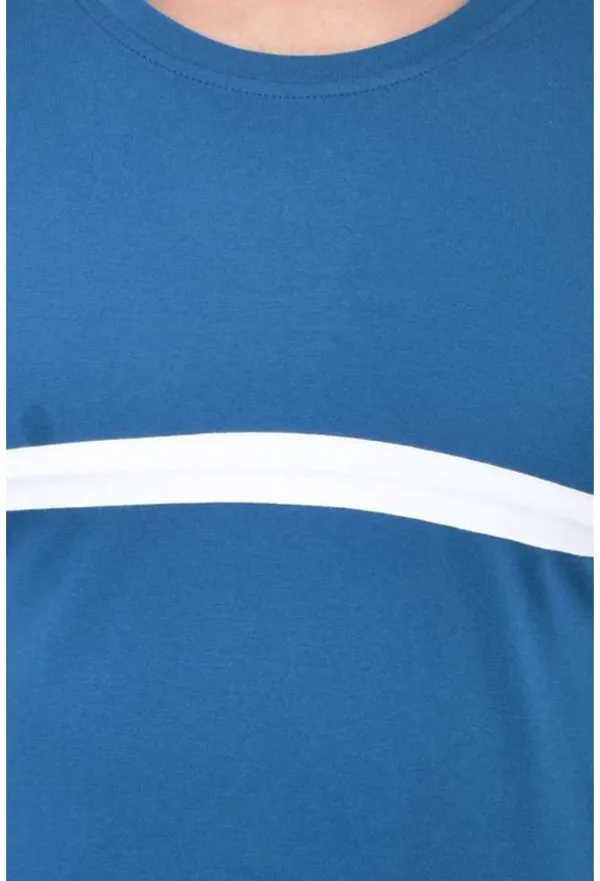 White_&_Blue_Cotton_Blend_Short_Sleeve_Striped_Round_Neck_Regular_T-Shirt_For_Men