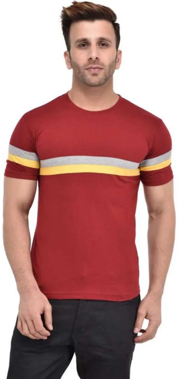 Maroon_Cotton_Blend_Short_Sleeve_Colorblock_Round_Neck_Regular_T-Shirt_For_Men